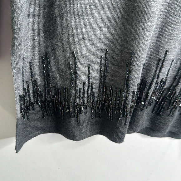 COLETTE MORDO gray wool sweater beaded edge hem size small - Picture 3 of 9